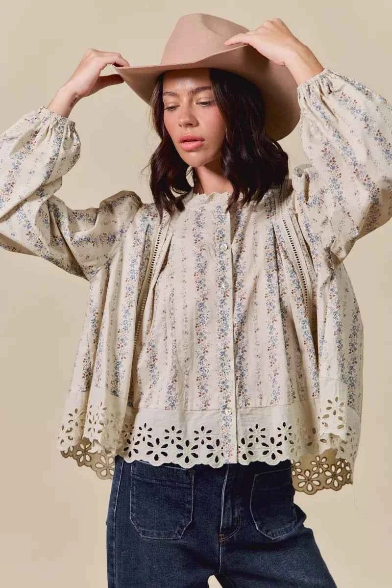 SO ME Floral Print Lace Button Down Shirt 7d2e9ca9c2ef43239fc0a18e50cb7c4d-Max-Origin