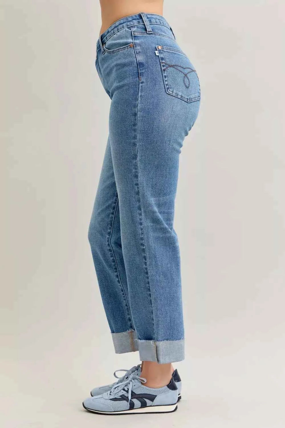 Judy Blue High Waist Bf Criss-cross Mild Destroy Jeans with Single Cuff 7d33c4a9f8cf4196861a76f05fcbe47e-Max-Origin
