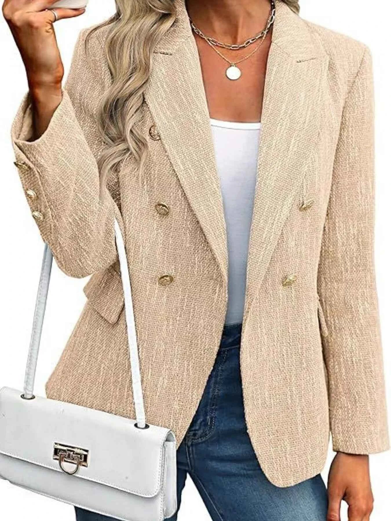 Double-Breasted Lapel Collar Blazer Khaki 7d33e596-9c68-4e37-a0cd-d11a504fbdda-Max-Origin