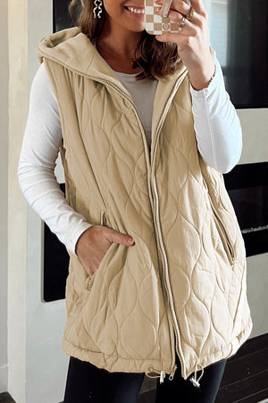 Pale Khaki Quilted Padded Casual Winter Jacket Vest with Fleece Lining Pale Khaki Shell:100%Polyester+Lining:100%Polyester+Filling:100%Polyester 7d3e43d963de9b35
