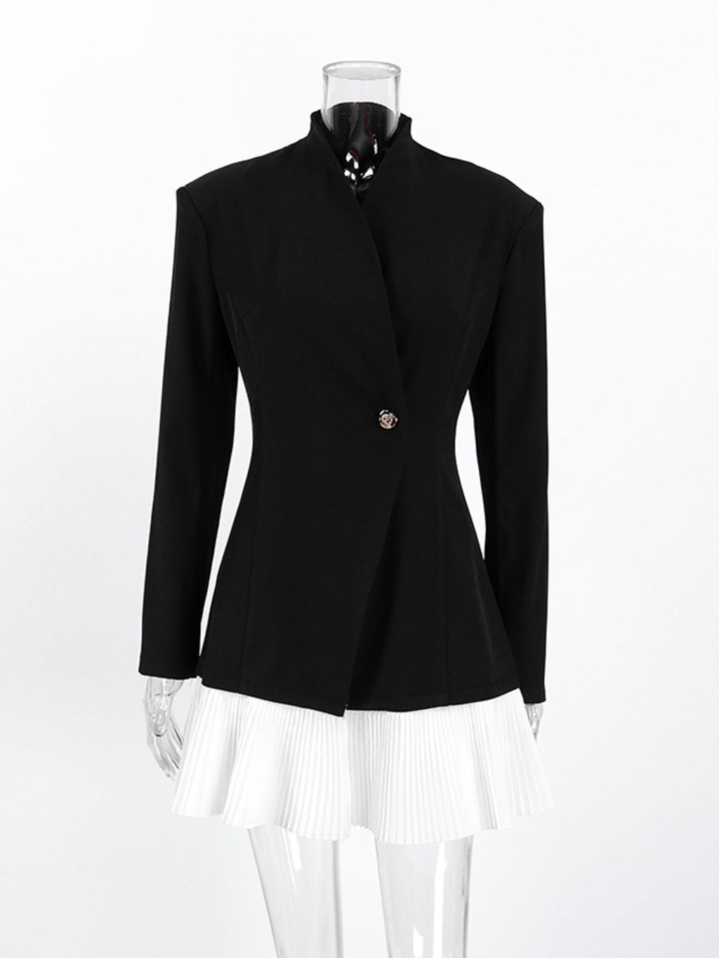 Pleated One Button Blazer Dress 7d3ed47c1d964a48983c4d7670ad3343-Max