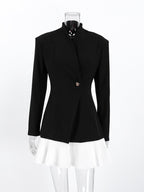 Pleated One Button Blazer Dress 7d3ed47c1d964a48983c4d7670ad3343-Max