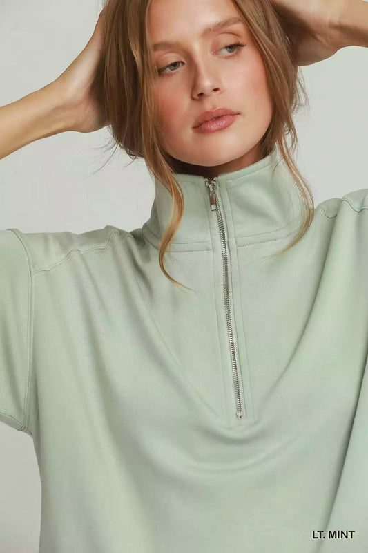 Half Zip Pullover with Scalloped Edge Hem 7d43c6aa-033c-4674-b4b0-5ca2eaedbe35-Max-Origin