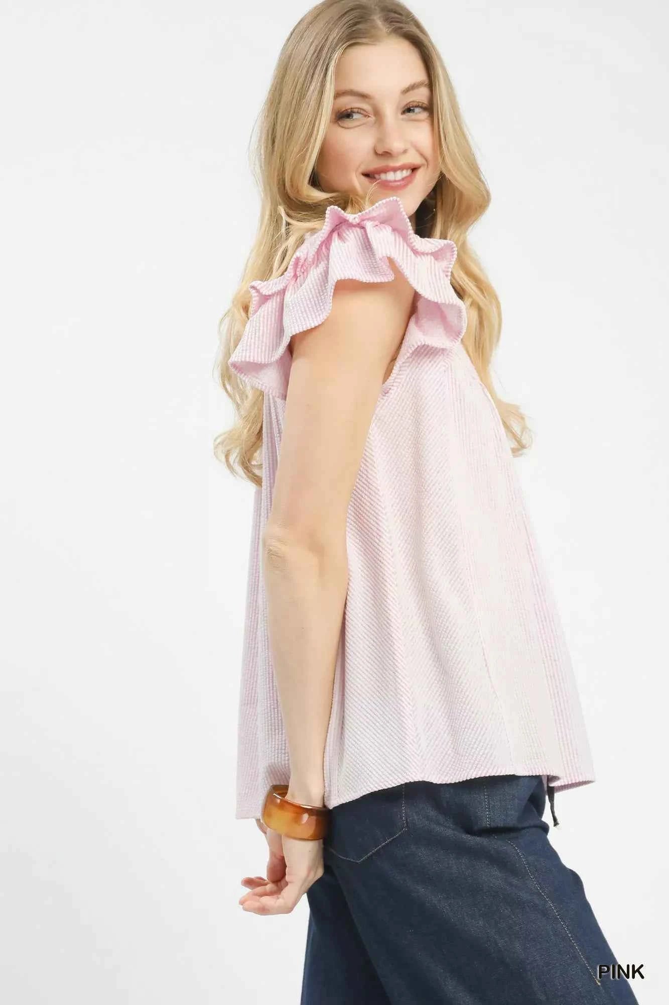 Umgee Ruffled Sleeve Textured Blouse 7d4e752f-6cbe-463b-948b-f7585226b011-Max-Origin