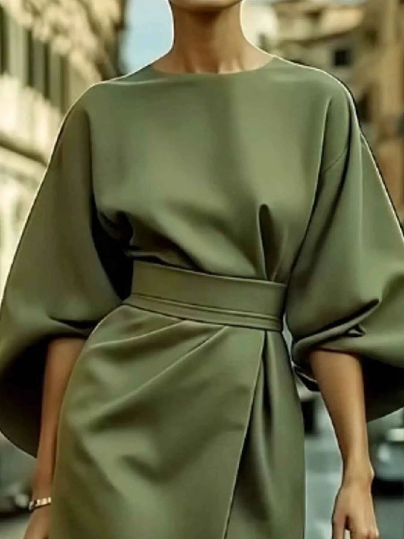 Round Neck 3/4 Sleeve Dress 7d5e610c-dd62-4e98-8627-8f3349a267b2-Max-Origin