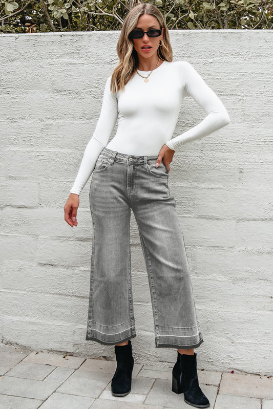 Gray Raw Hem Straight Leg Loose High Waist Jeans 7d64cb03aecc330e