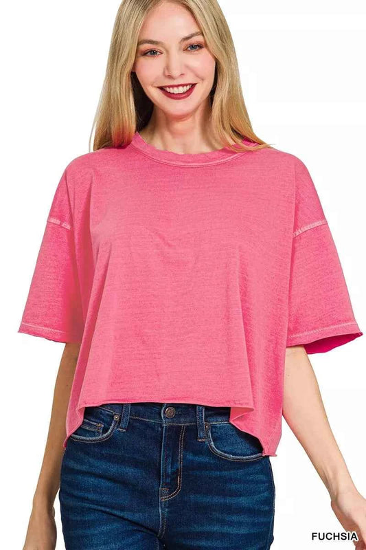 Zenana Pigment Dye & Enzyme Washed Oversized Crop Box Tee FUCHSIA 7d67b66d6c46415b9192aa331b830c8d-Max-Origin
