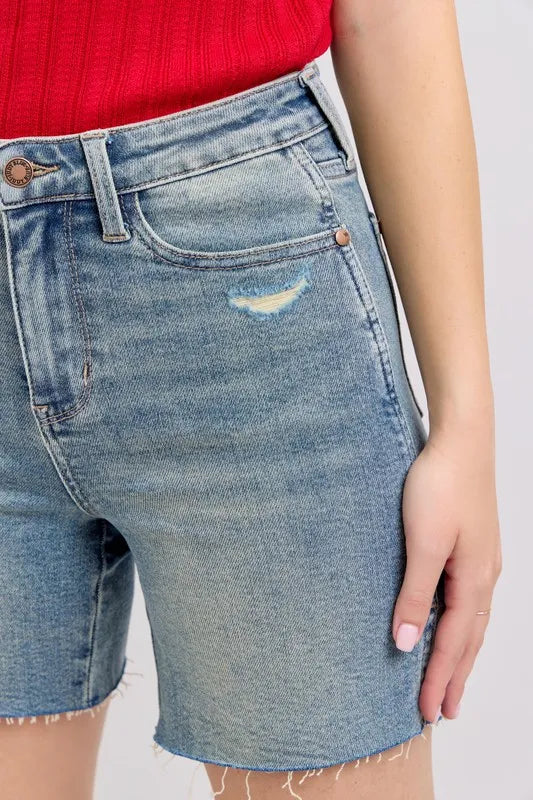 Judy Blue Full Size High Waist Vintage Wash Side Slit Denim Shorts Plus Size 7d6daba046f549a680e3e11cb8f8ea2e-Max-Origin