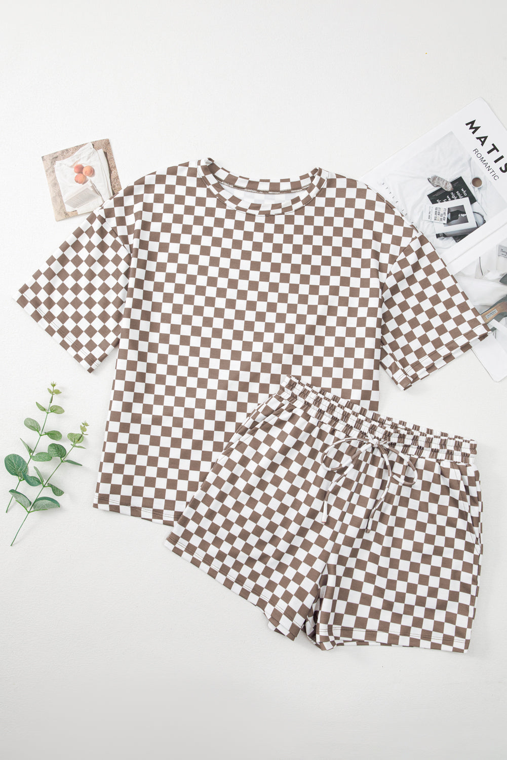Brown Checkered Top and Drawstring Shorts Pajama Set 7d77689c89b17ebb_d1466815-7c3f-4107-950c-4ae5f3fdbcfe