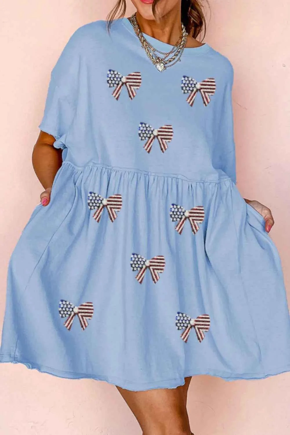 American Flag Bow Print Casual Dress 7d7c847d-1fb0-48ad-a940-e57beae323f1-Max-Origin