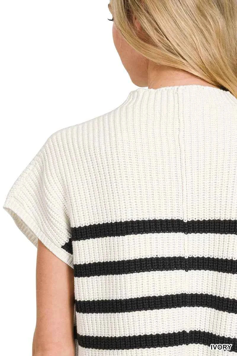 Zenana Short Sleeve Stripe Sweater 7d7cf00a-378f-4986-adc6-7a6345f91d28-Max-Origin