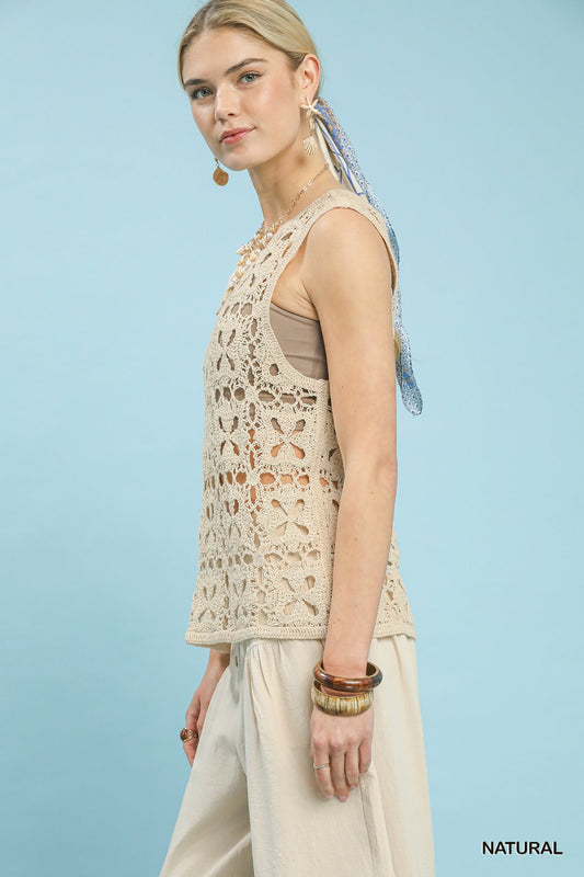 Umgee Crochet Flower Motif Sleeveless Tank Top 7d8d65c6-de2f-4cd2-b9dd-2b1933ac87e2-Max