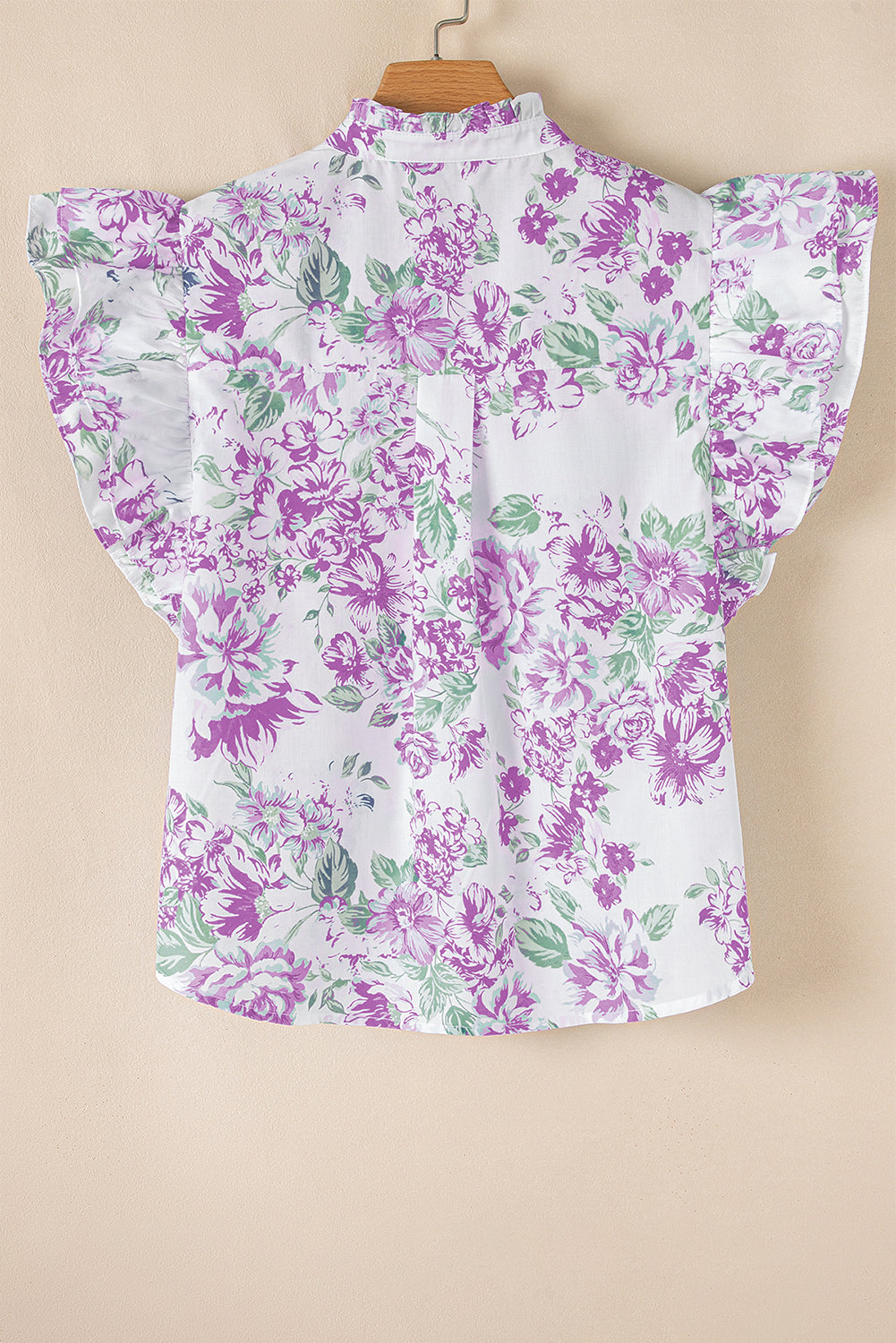 Sky Blue Floral Print Ruffle Sleeve Frill Shirt 7d96b08203b277e3