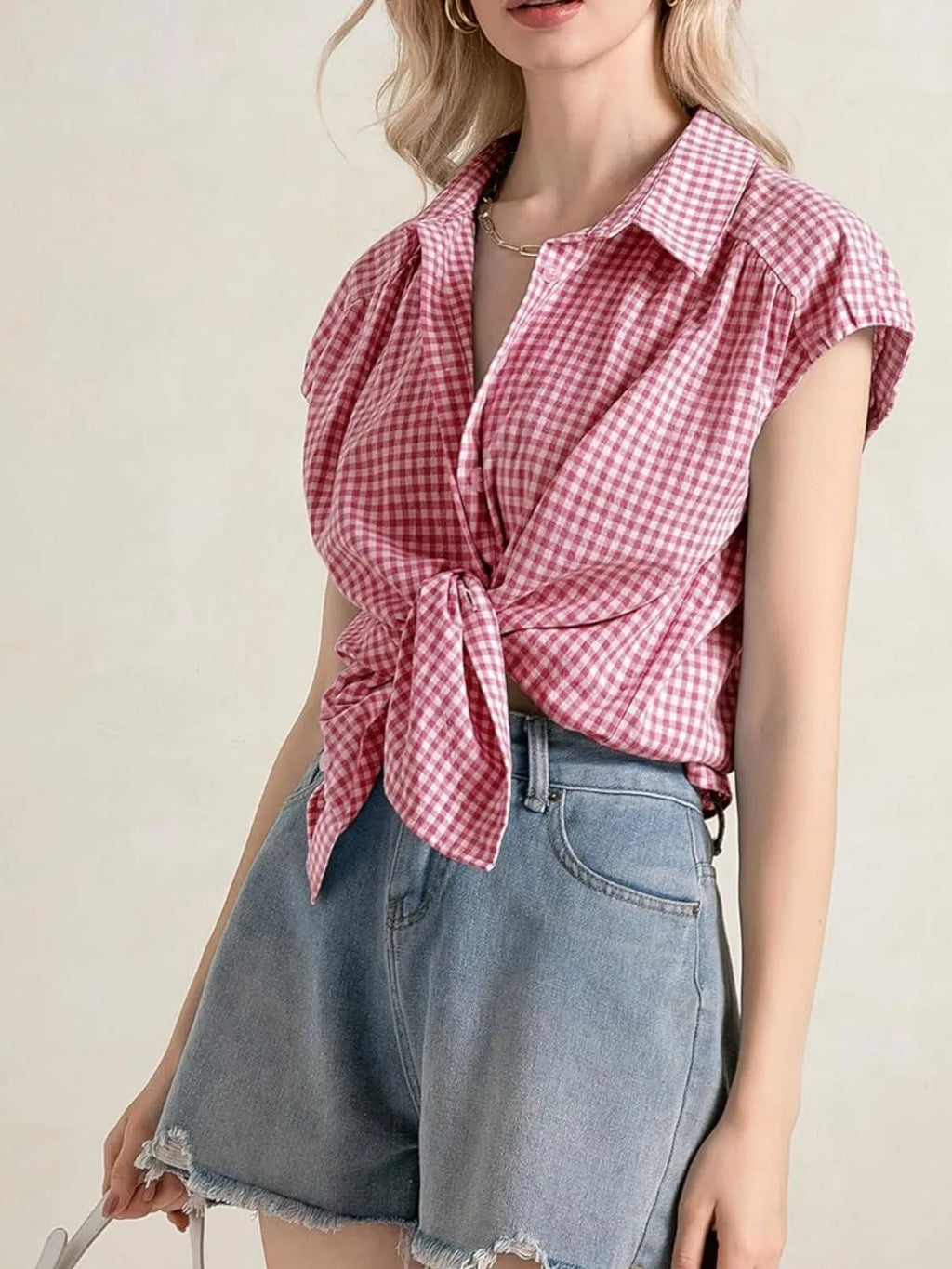 Plaid Button Up Cap Sleeve Shirt 7d9be016-23eb-4107-8204-cc6083085f3c-Max-Origin