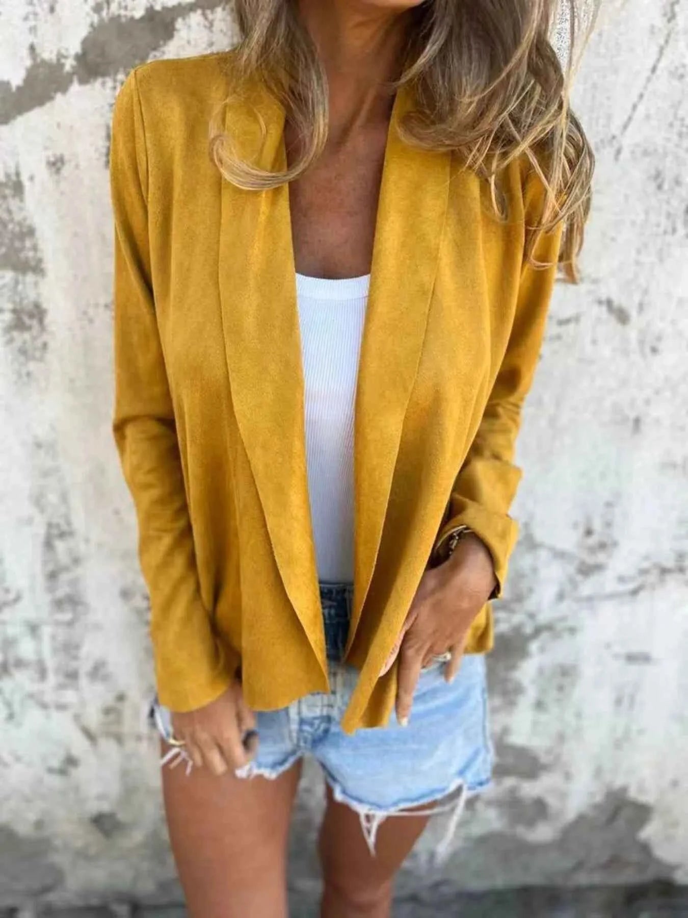 Full Size Open Front Casual Cardigan Plus Size Yellow 7dad4104e8c2435d94322d5c79de69ed-Max-Origin