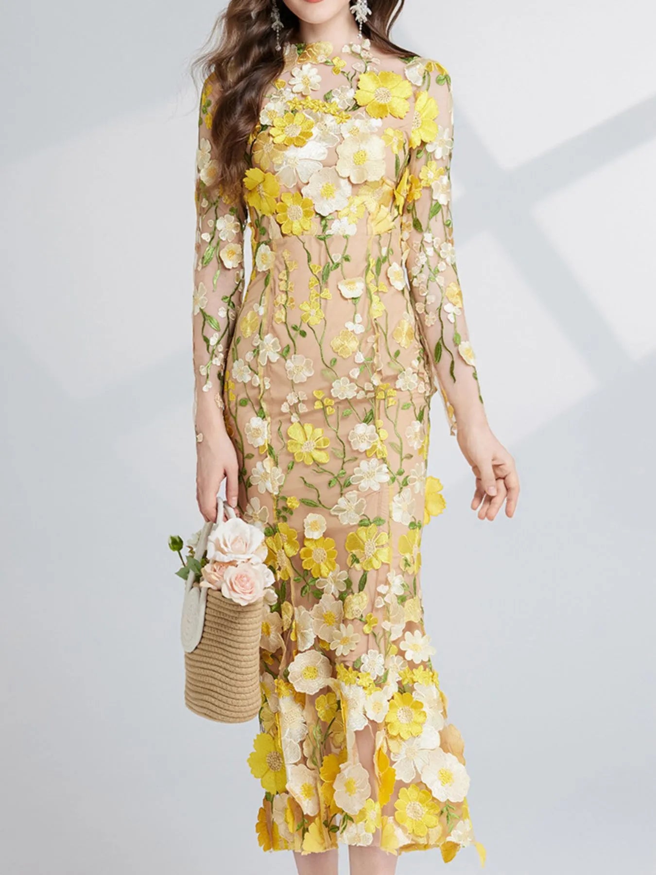 Floral Embroidered Mesh Long Sleeve Midi Dress 7dbec97c-bf56-4752-a736-fc86f37bb05a-Max-Origin