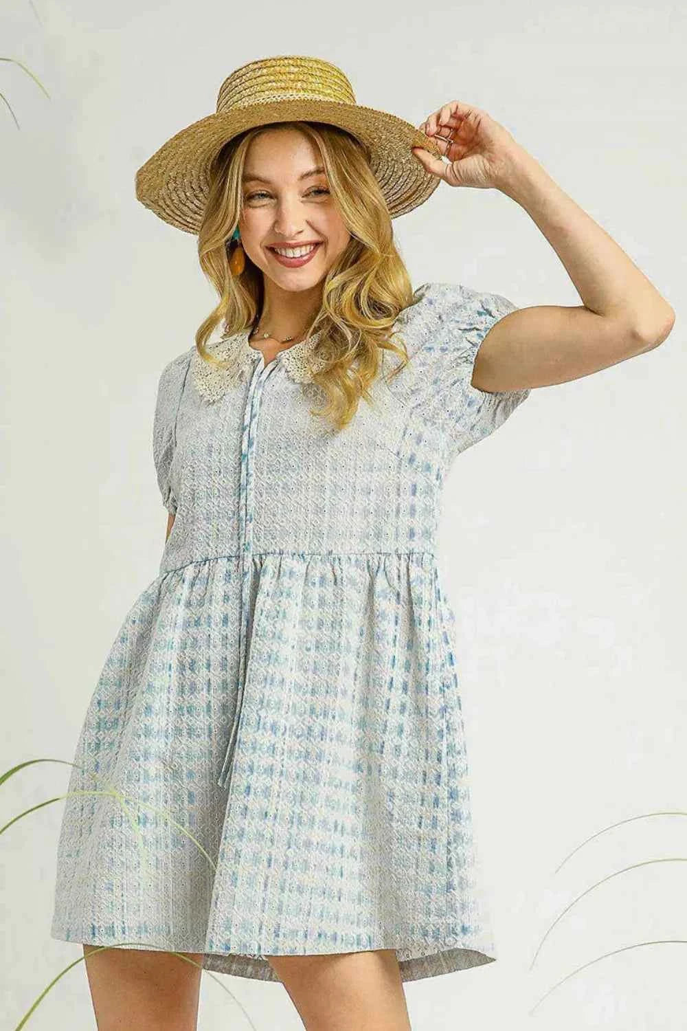 Lace Detail Short Puff Sleeve Mini Dress Sky Blue 7dc0b3f3-e2f8-460f-802b-9ece0290f368-Max-Origin