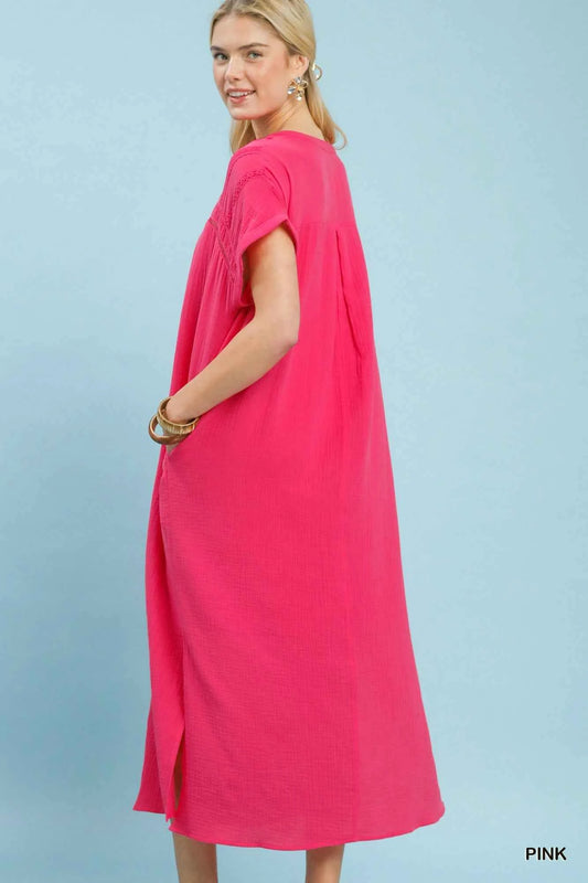 Button-Front Gauze Midi Dress with Lace Detail 7dc45dbd-924b-41dd-83de-cfc21a2495e6-Max
