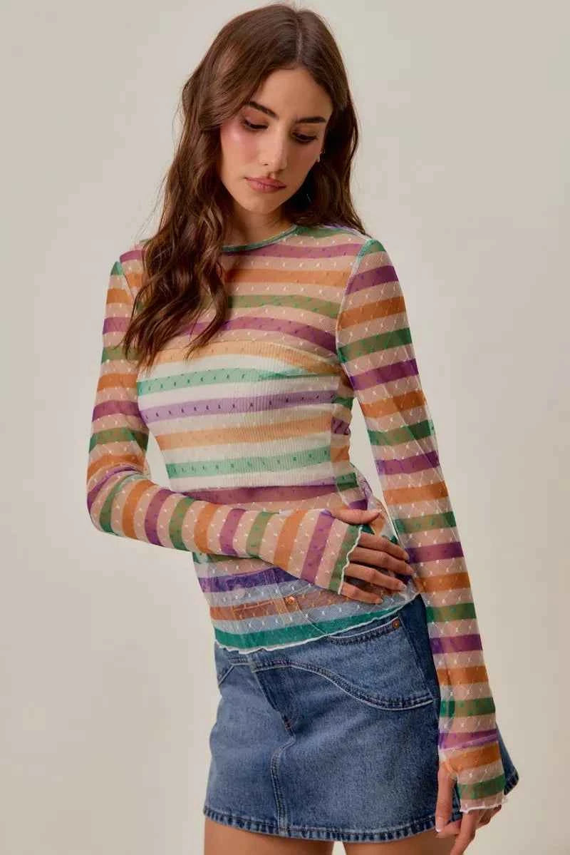 SO ME Mardi Gras Color Stripe Stretch Mesh Top 7dcb7a2c78fe4bf5bf5ec5b221505ec8-Max-Origin