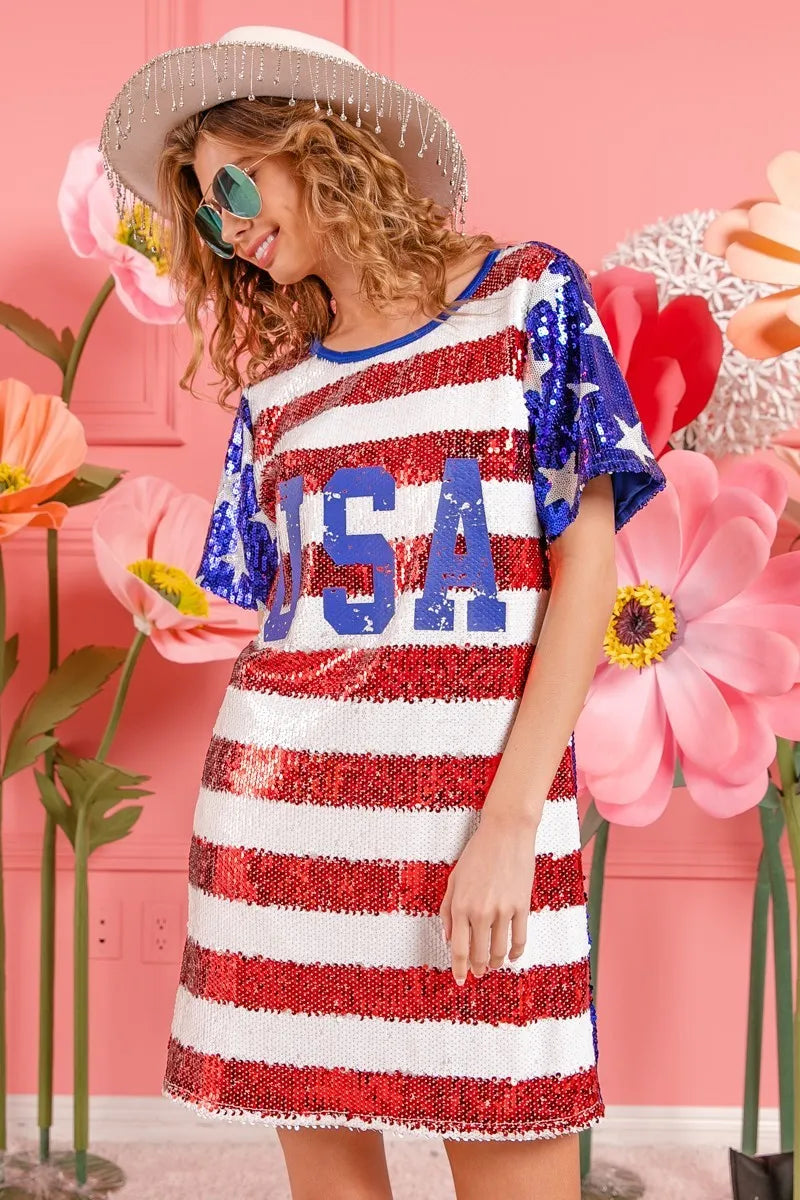 BiBi American Flag Theme Usa Print Sequin Dress AMERICAN FLAG 7dcc1c81650f4bceb79e220ea9b18158-Max-Origin