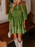 Striped Hem 3/4 Sleeve Tiered Dress Green 7dd35111-fe08-4019-b559-0fc5d9787527-Max-Origin