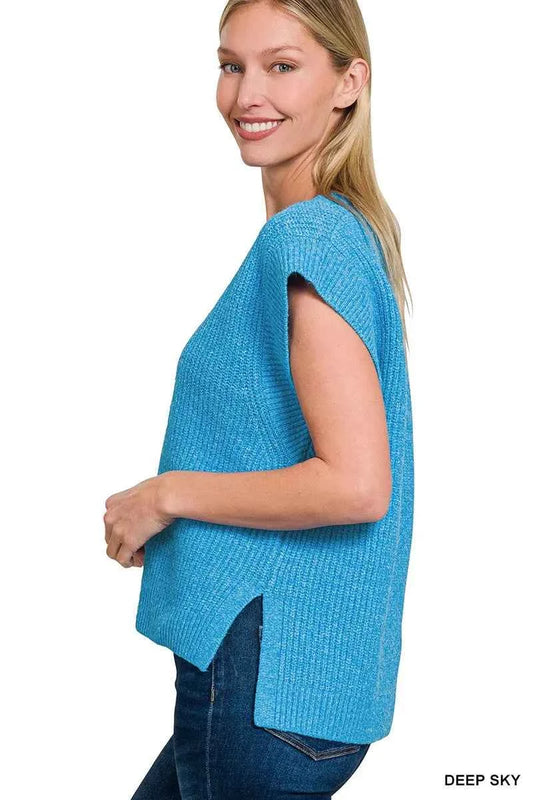 Zenana Oversized Sweater Vest with Side Slit 7dd36782-a0ca-44e5-a833-49002784e54b-Max-Origin