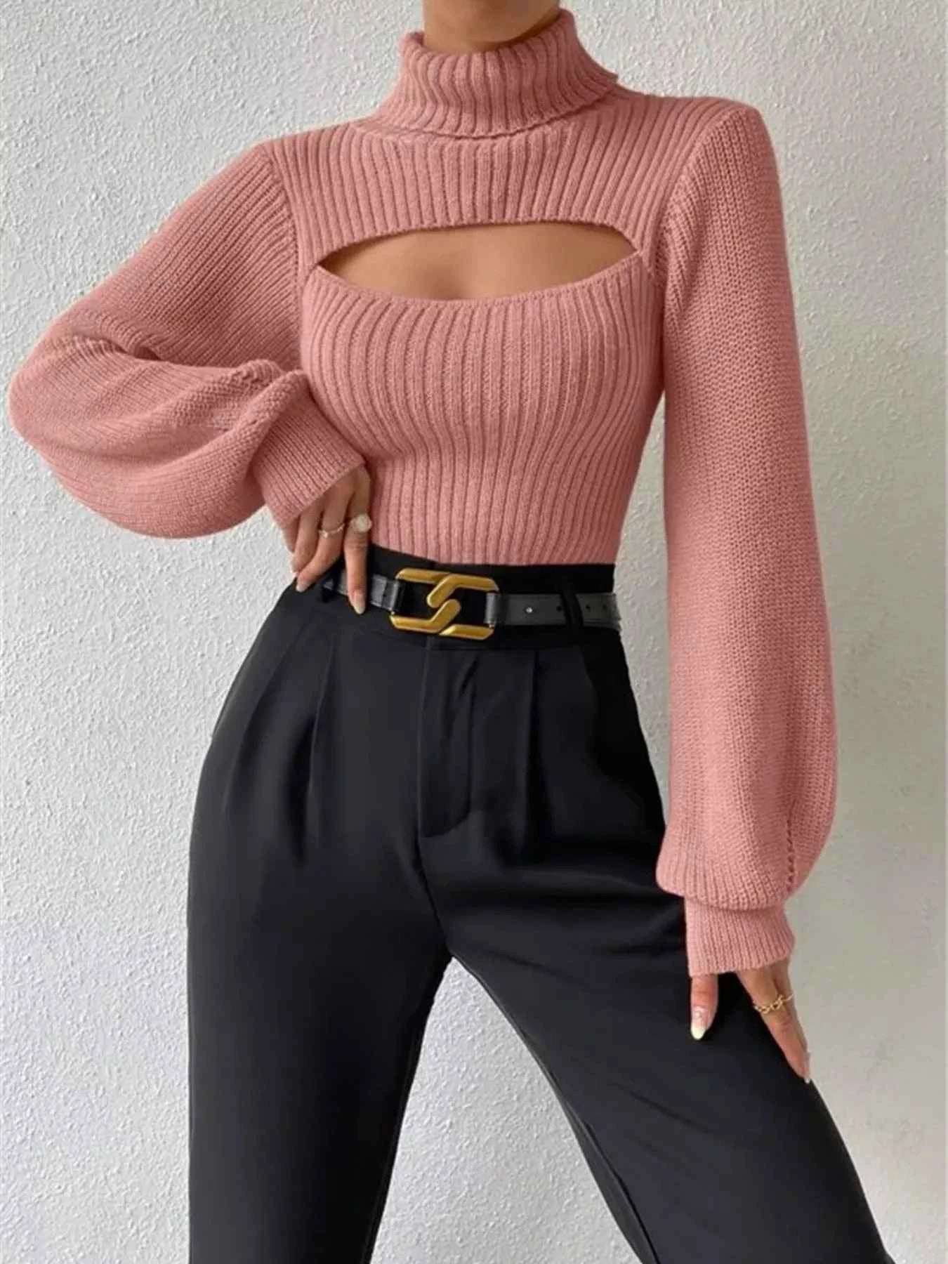 Cutout Front Turtleneck Long Sleeve Sweater Dusty Pink 7dd56e87dd3d456e93c355bb03cdcd4c-Max-Origin