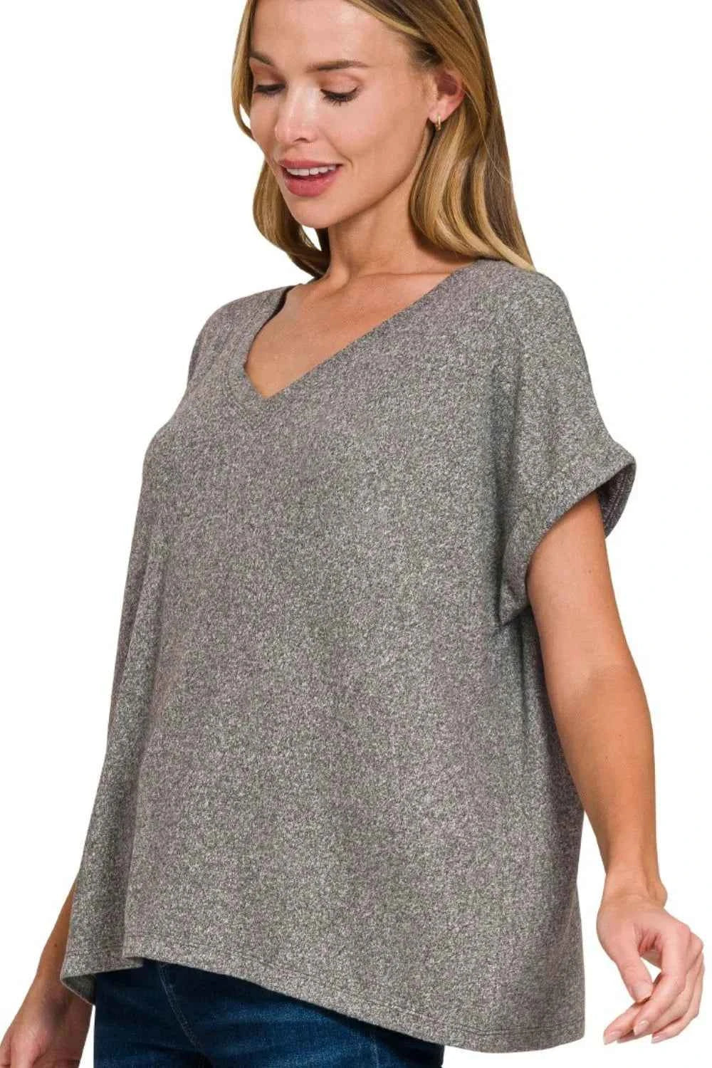 Zenana Soft Melange Hacci V-neck Tee BLACK 7dd834c2-e172-4507-8873-a12e5cd12439-Max-Origin