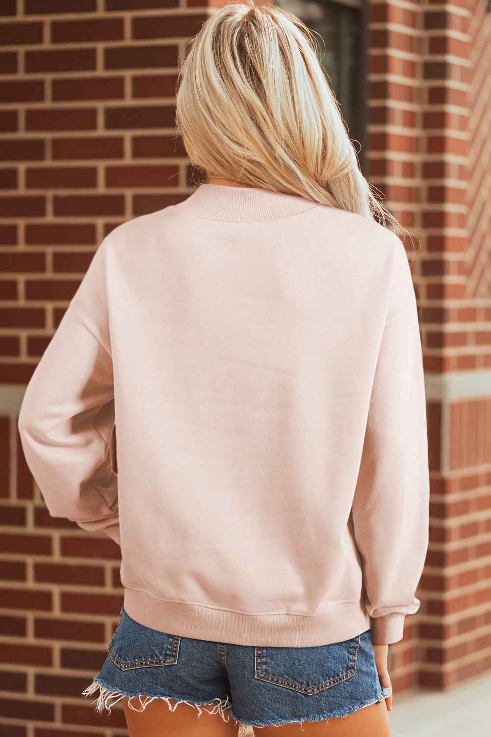 Sea Green Oversize Blessed Embroidered Mock Neck Sweatshirt 7ddcb7c90ec966a5