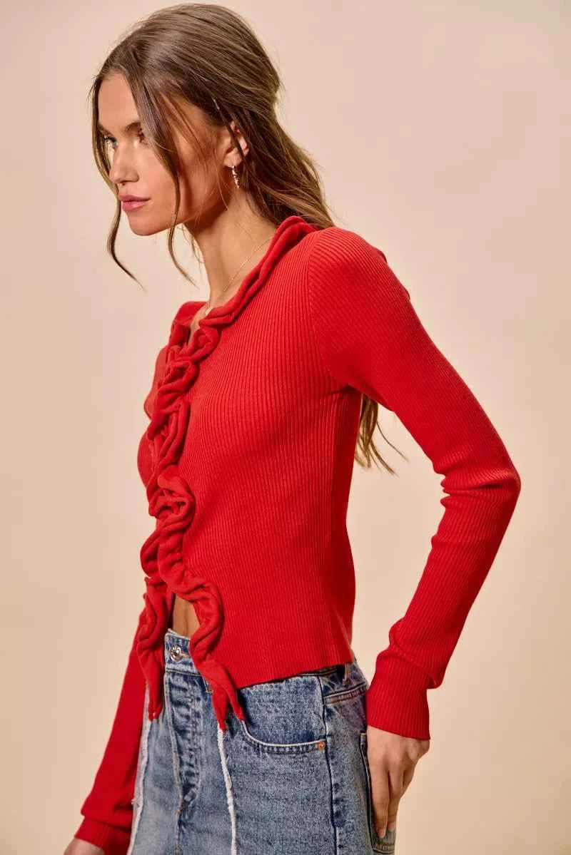 SO ME Cascade Ruffle Ribbed Sweater Cardgian 7ddf4a29cfad49f095d416be8992bee6-Max-Origin