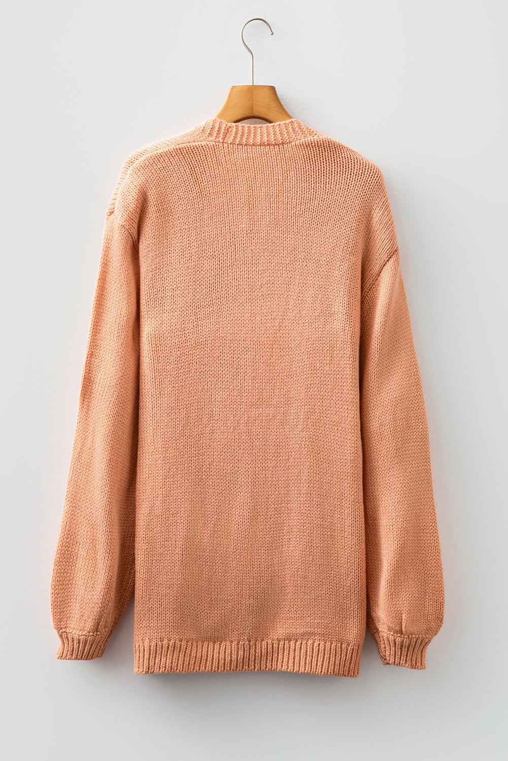 Light Pink Christmas Tree Print Open Front Drop Shoulder Knit Cardigan 7df5054f487fc34a