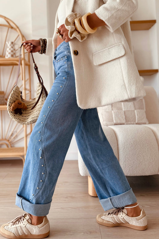 Dusk Blue Side Seam Rivet Detail Ankle Length Casual Jeans Dusk Blue 75%Cotton+23%Polyester+2%Elastane 7df557f8628c41a6