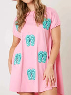 Sequin Short Sleeve Summer Tee Dress Fuchsia Pink 7e110b7d-b1b4-4ced-baca-d09658736840-Max-Origin