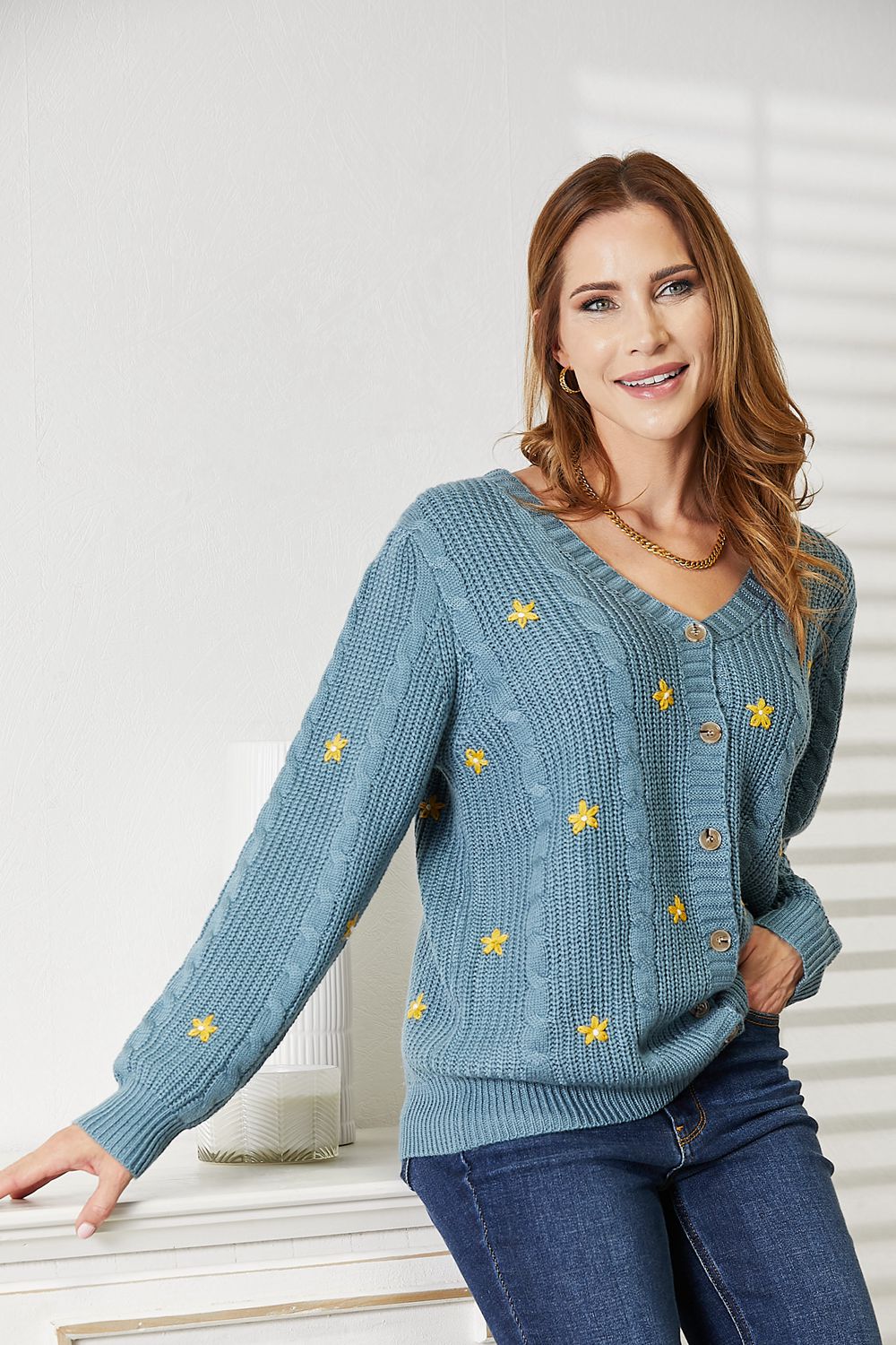 HEYSON Full Size Floral Embroidered Cable Cardigan 7e11b0e07ef14e05b3bfbb552a0e9172-Max