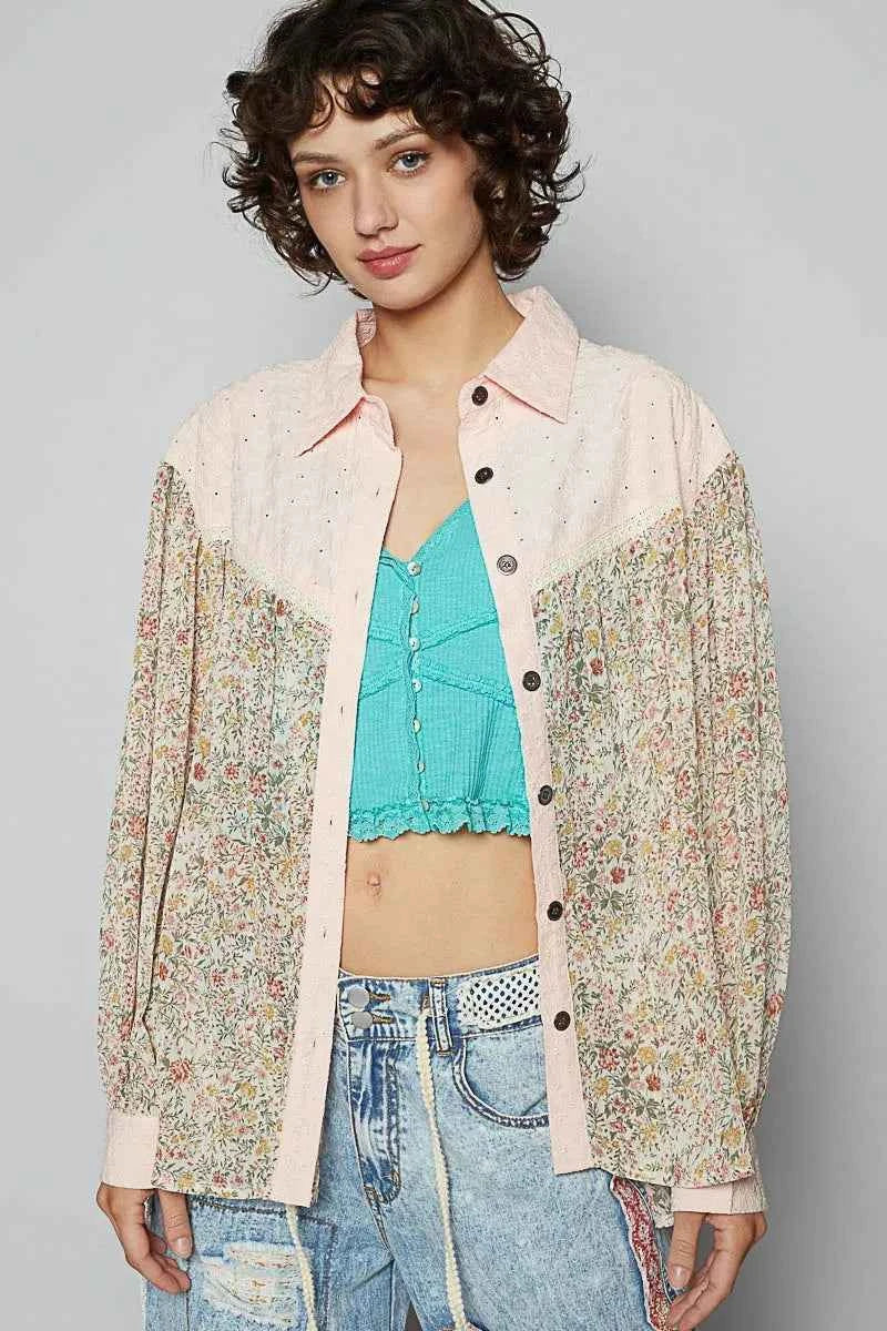 POL Floral Print Button-Up Shirt Apricot 7e192fd3-5ba5-409e-97bd-30048fe48235-Max-Origin