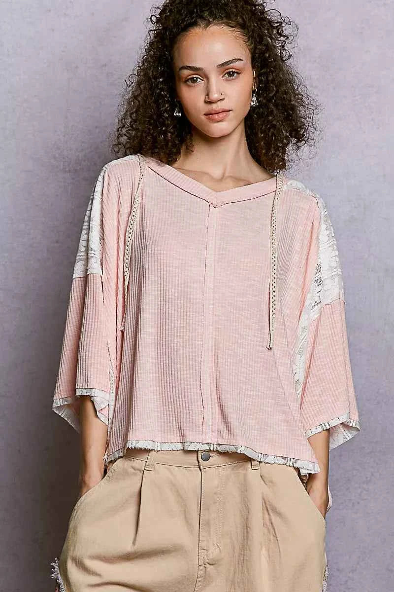 POL Short Sleeve Hoodie Top with Lace Detail BLUSH PINK 7e299e87-3a5c-49fd-8513-d0852bf8f1ef-Max-Origin