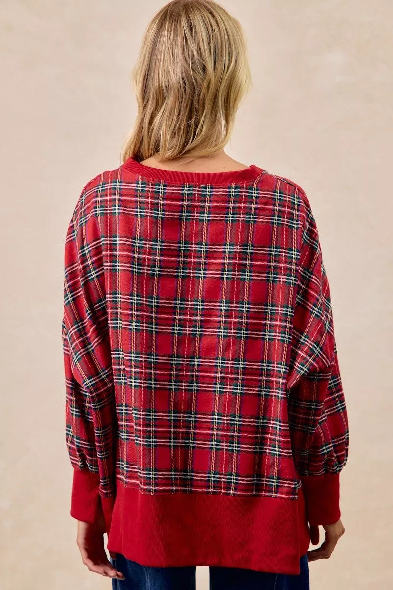 BiBi Holly Jolly Christmas Plaid Oversized Sweatshirt 7e29ac045066437e90b9aa1e339f035b-Max-Origin