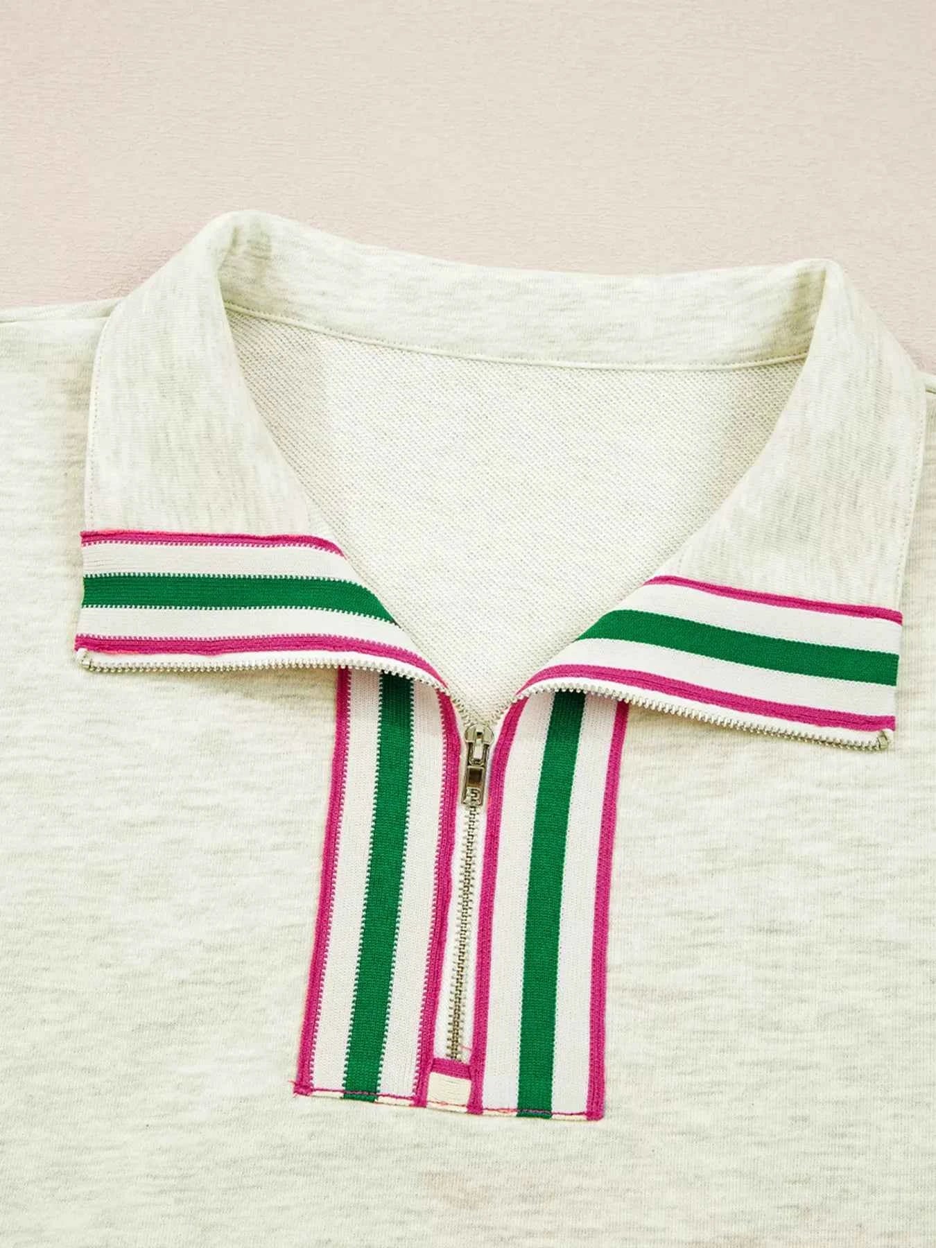 Contrast Striped Patchwork Zip Collar Sweatshirt 7e2edfb5229a40a49d2c8ac1a40d9be8-Max-Origin