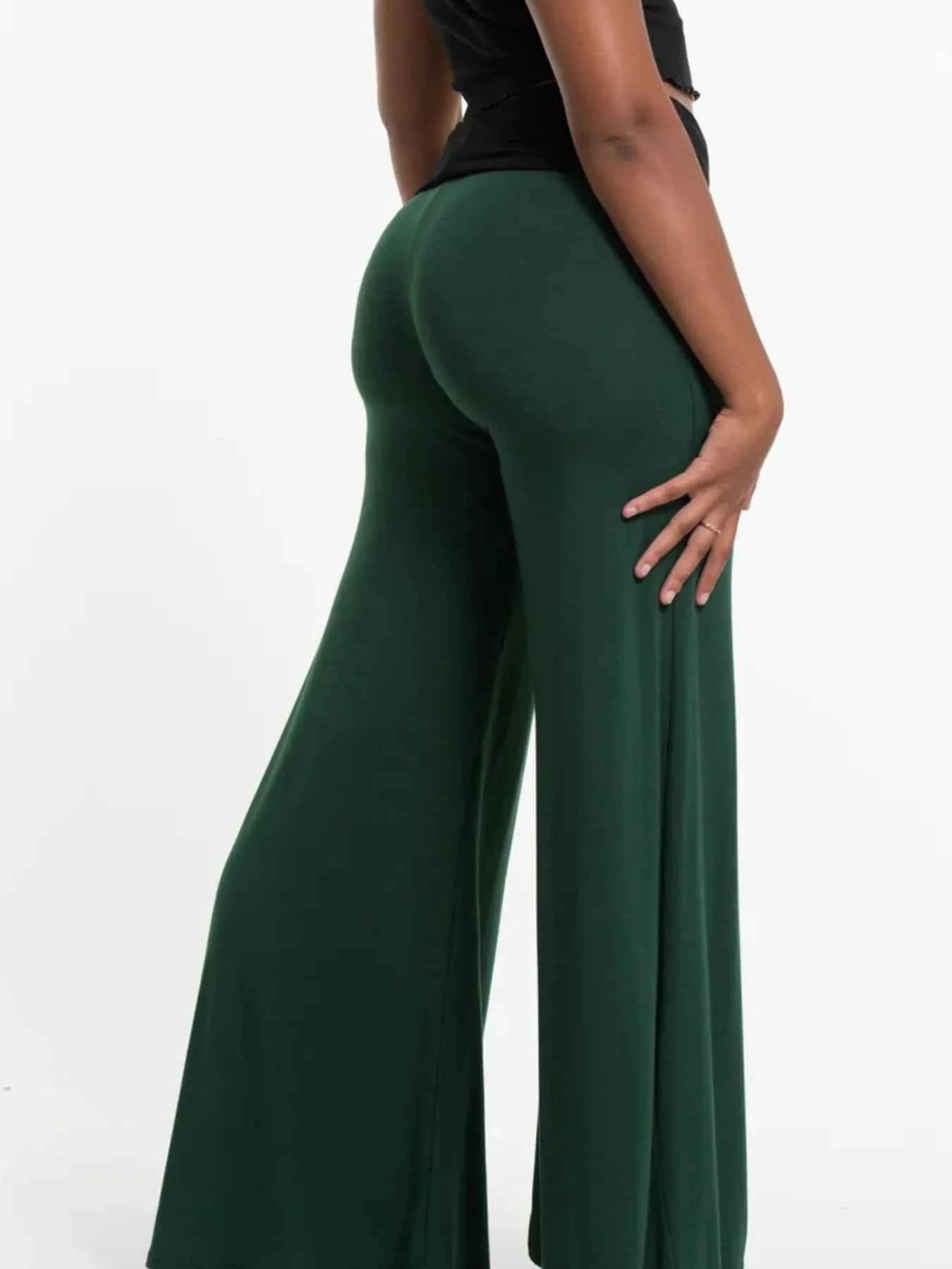 High Waisted Wide Leg Yoga Pants with Contrast Waistband