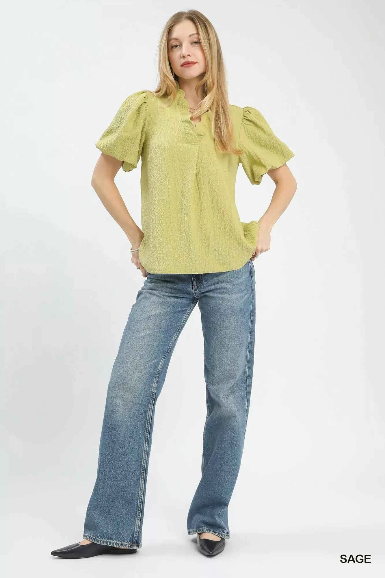 Umgee Seersucker Puff Sleeve Blouse 7e434aaf-68ae-4760-937f-a0e342719900-Max-Origin