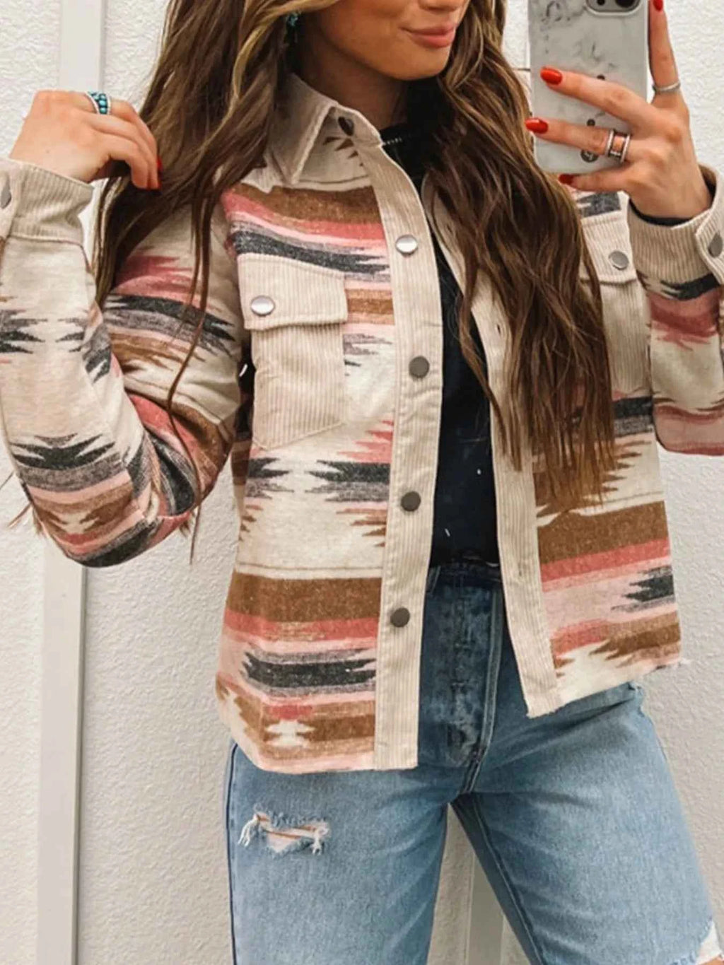 Corduroy Hem Striped Button-Up Jacket Multicolor 7e44de66-7641-431e-a65c-34e8c9db09e3-Max-Origin