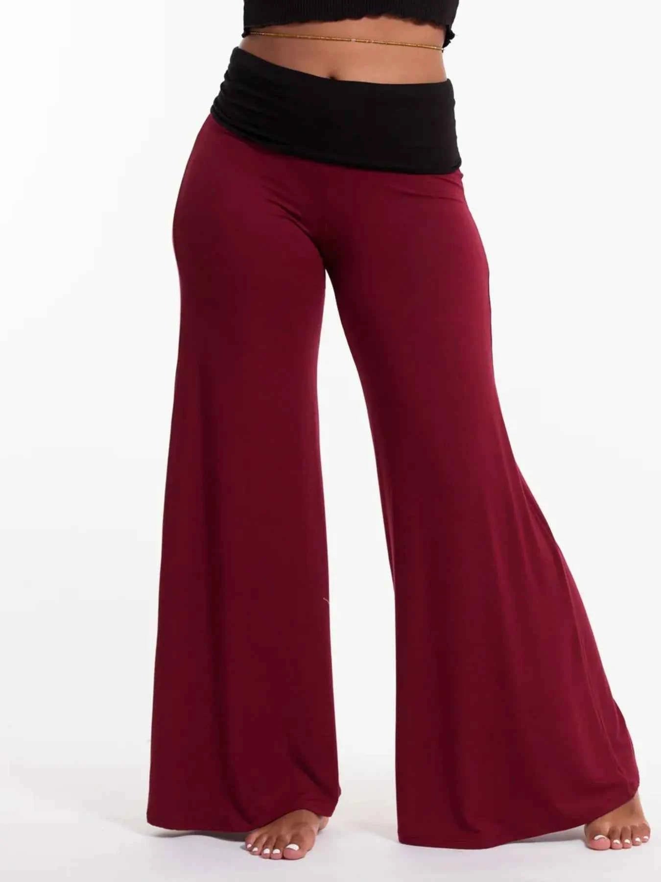 High Waisted Wide Leg Yoga Pants with Contrast Waistband