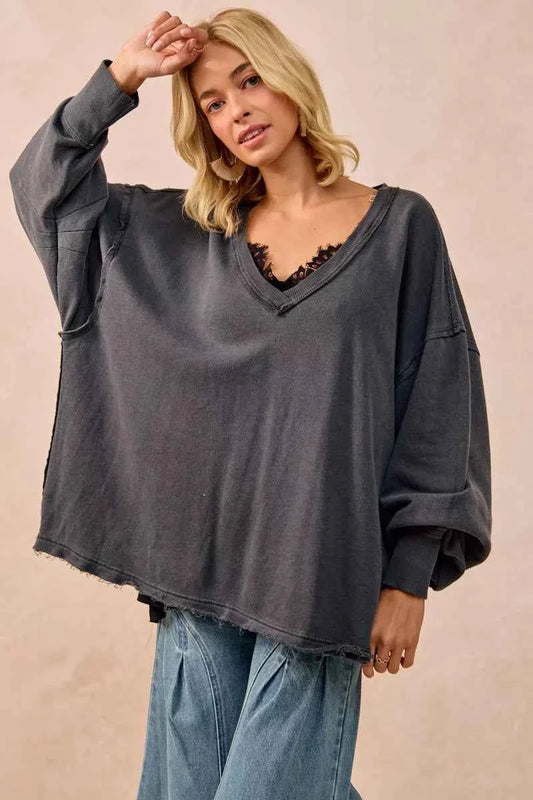 BiBi Mineral Washed French Terry Oversized Sweatshirt ASH 7e4a9f5fb60b44fb84ce60ed44ad3c65-Max-Origin