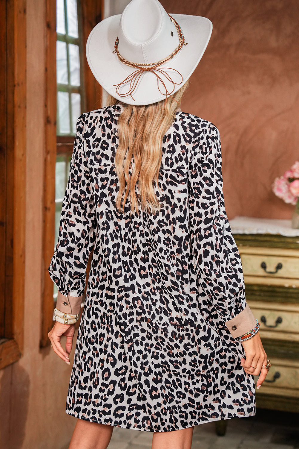 Multicolour Leopard Print Patchwork Collar Flowy Mini Dress 7e4e7a1f792dea31
