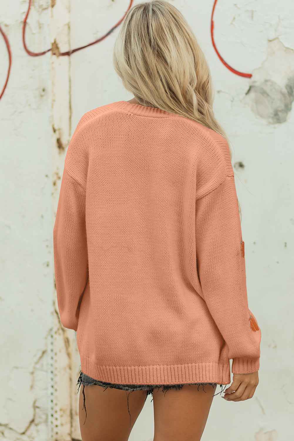 Light Pink Christmas Tree Print Open Front Drop Shoulder Knit Cardigan 7e5733549757a145