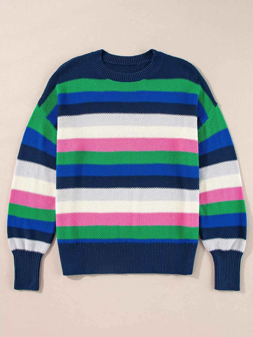Rainbow Striped Crew Neck Drop Shoulder Sweater 7e585c98c7394e98917ef5d92e14df07-Max-Origin