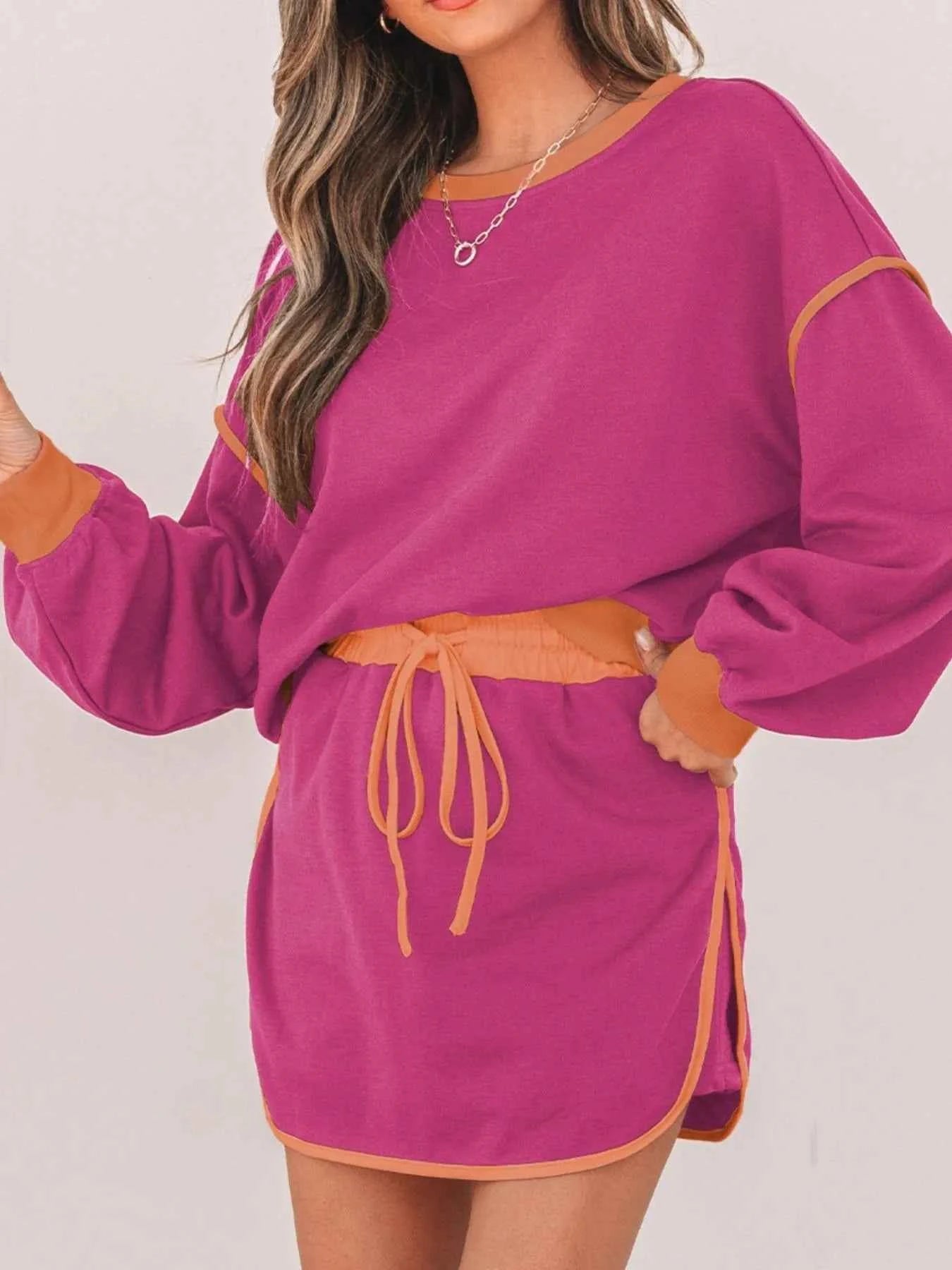 Contrast Trim Long Sleeve Top and Skort Set 7e58a6fe-d840-465e-a1e1-a05a7ad95473-Max-Origin