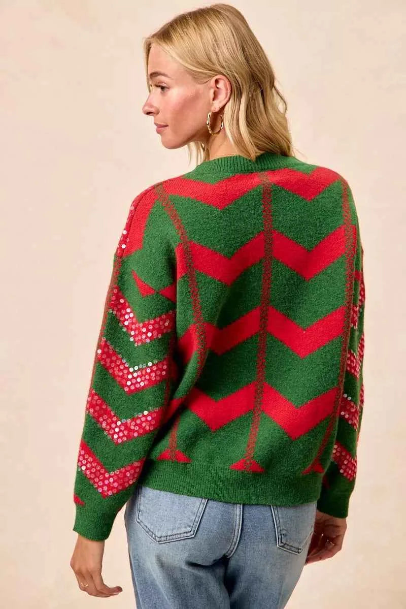 BiBi Christmas Theme Chevron Sequins Detail Sweater 7e596e2c34b441248192a27aa69d101b-Max-Origin