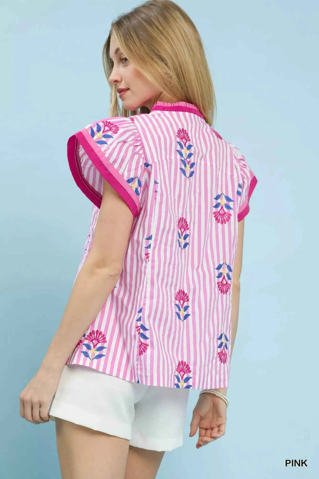 Umgee Embroidered Striped Flutter Sleeve Top 7e5fb1af-7c97-45c3-87c4-bc07faa63619-Max-Origin