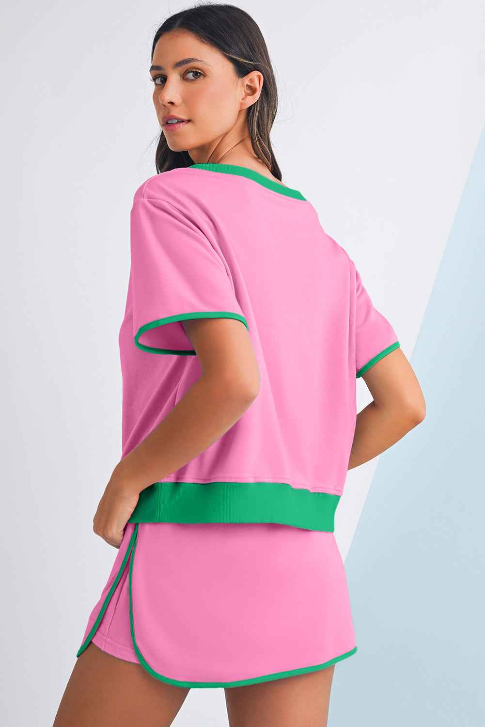 Black Colorblock Edge Drop Shoulder T Shirt and Skort Set 7e6172e2c2f4f768